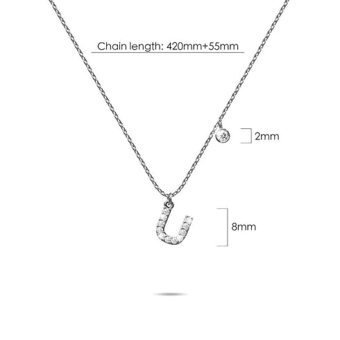 Solid 925 Sterling Silver Initial Crystal Personalised Alphabet Letter Necklace Silver